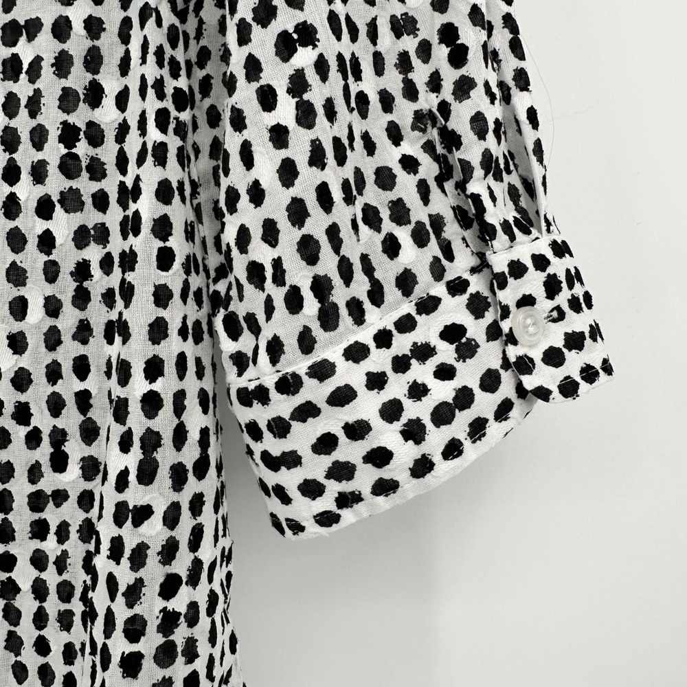 Chico's Button Down White with Black Dots 3/4 Sleeve‎ Lightweight Shirt Sz Large - Picture 8 of 10